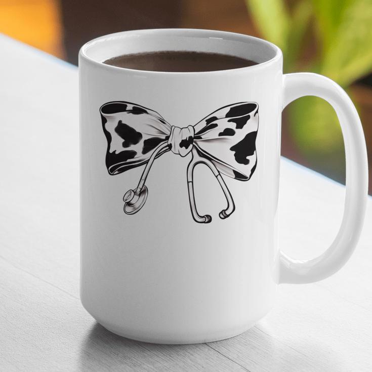 Cow Print Bow And Stethoscope Nurse RN Graduation Coquette Graphic Print Coffee Mug