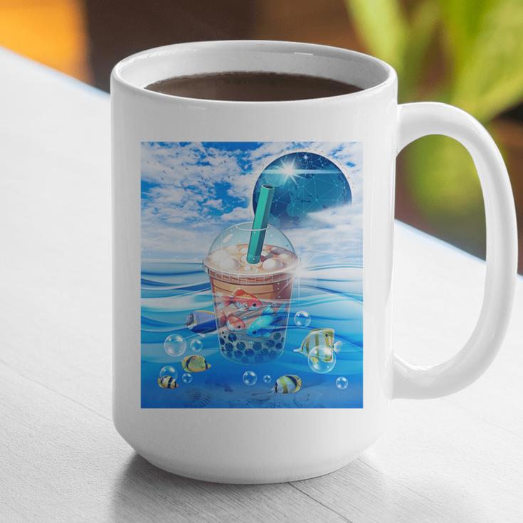 Frutiger Aero Aesthetic Tech Bubble Tea Boba Milktea Fishes Graphic Print Coffee Mug Frutiger Aero Aesthetic Tech Bubble Tea Boba Milktea Fishes Graphic Print Coffee Mug
