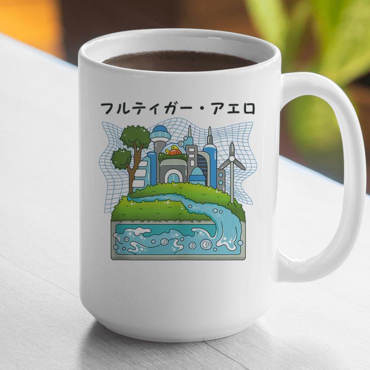 Future City Wind Power Frutiger Aero Y2K Style Ocean Graphic Print Coffee Mug