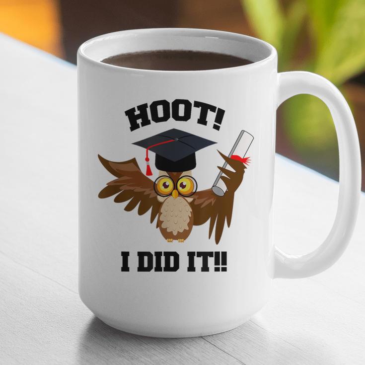 Hoot I Did It Grad Owl Holding Graduation Diploma Congrats Graphic Print Coffee Mug
