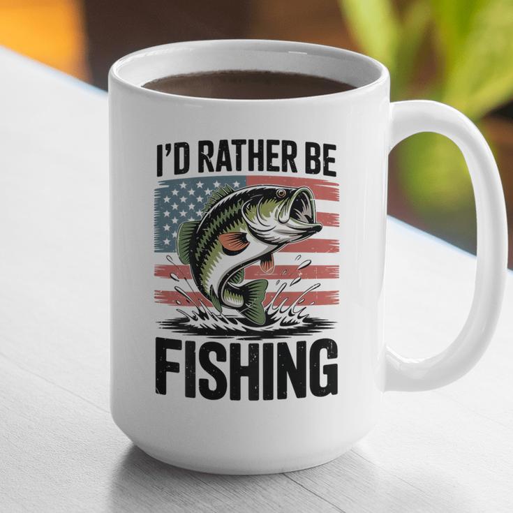 I'd Rather Be Fishing Bass Fish Dad Joke American Flag Graphic Print Coffee Mug