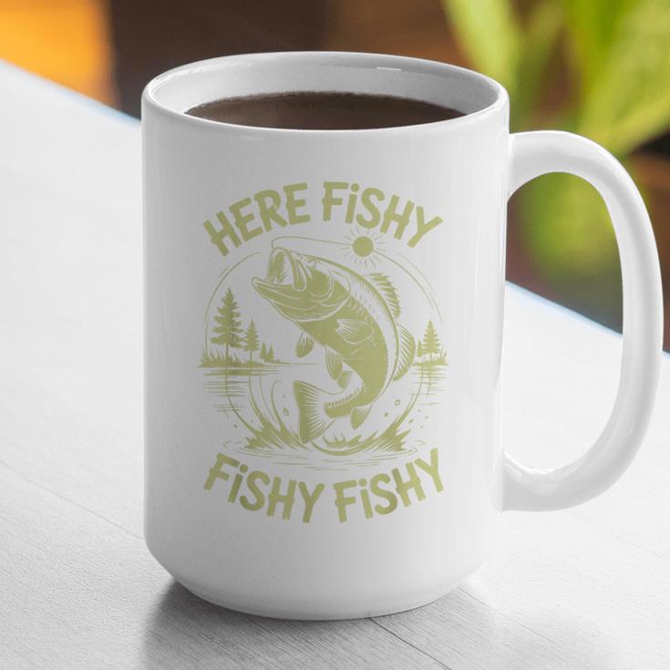Men Here-Fishy Bass Fish Dad Fishing From Daughter Son Graphic Print Coffee Mug