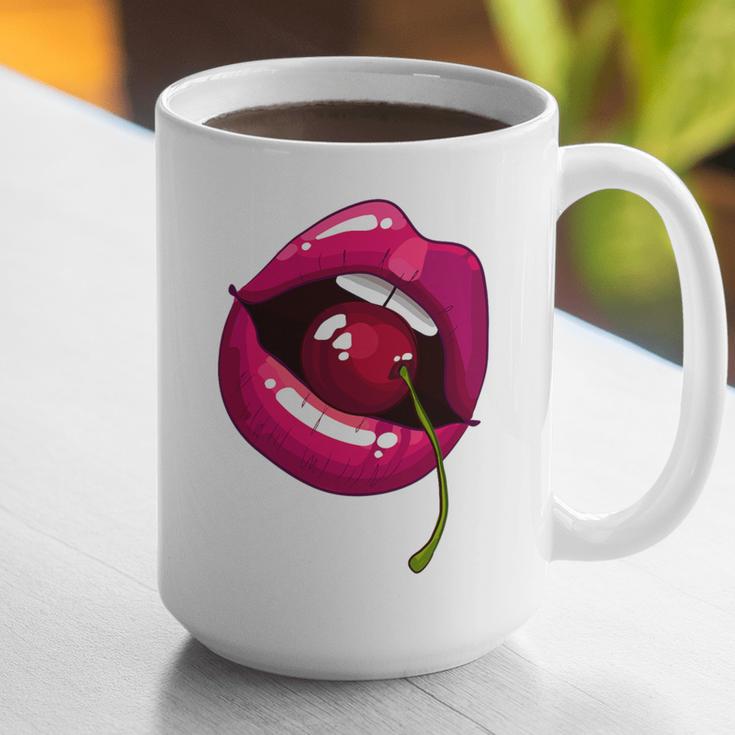 Rainbow Lips With a Cherry In The Mouth 80s Nostalgia Premium Tri-Blend Graphic Print Coffee Mug