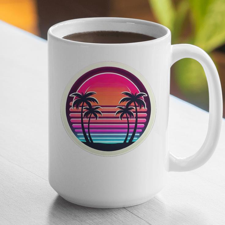 Retro 80s Synthwave Sunset & Palm Trees Retro Nostalgia 80s Graphic Print Coffee Mug