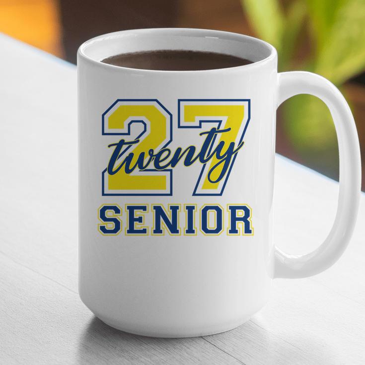 Senior Class Of 2027 Graduation Yellow And Blue On The Back Premium Tri-Blend Graphic Print Coffee Mug