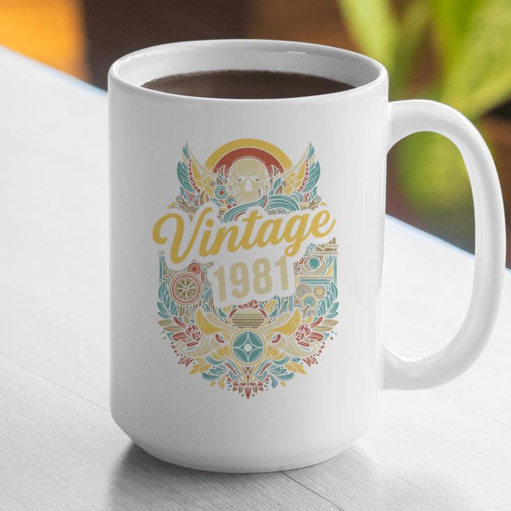 Vintage 1981 Retro Badge Nostalgia Eighties Compass Skull Premium Tri-Blend Graphic Print Coffee Mug