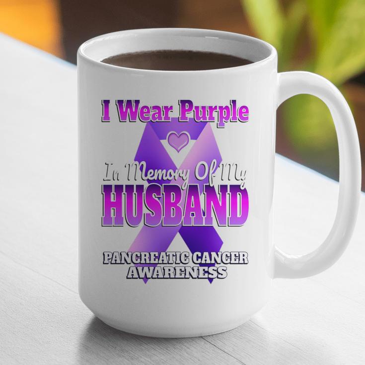 I Wear Purple In Memory Of My Husband Pancreatic Cancer Premium Tri-Blend Graphic Print Coffee Mug