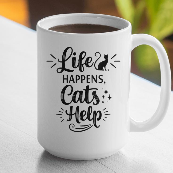 Women's Life Happens Cats Help Cat Lover Cat Moms Cat Dads Graphic Print Coffee Mug