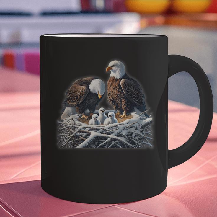 Bald Eagle Dad Mom Three Eaglet Chicks Babies In The Nest Graphic Print Coffee Mug