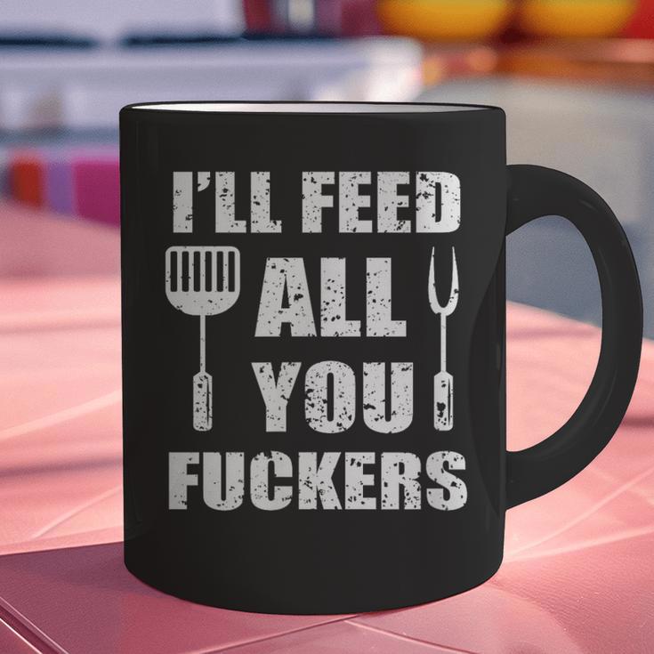 BBQ Dad Joke I'Ll Feed All You Fuckers Barbecue Cookout Chef Graphic Print Coffee Mug