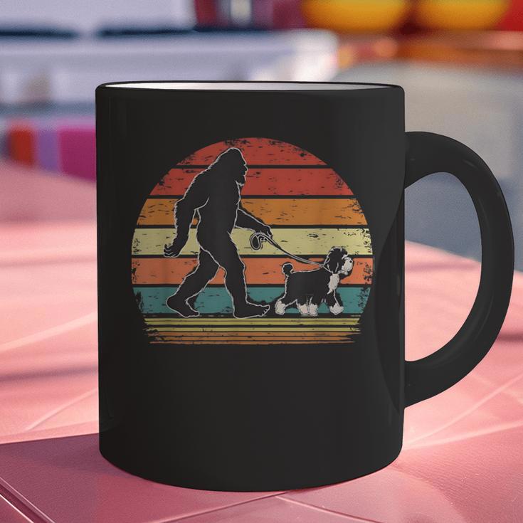 Bigfoot Walking a Dog Bernedoodle Dog Dad Graphic Print Coffee Mug