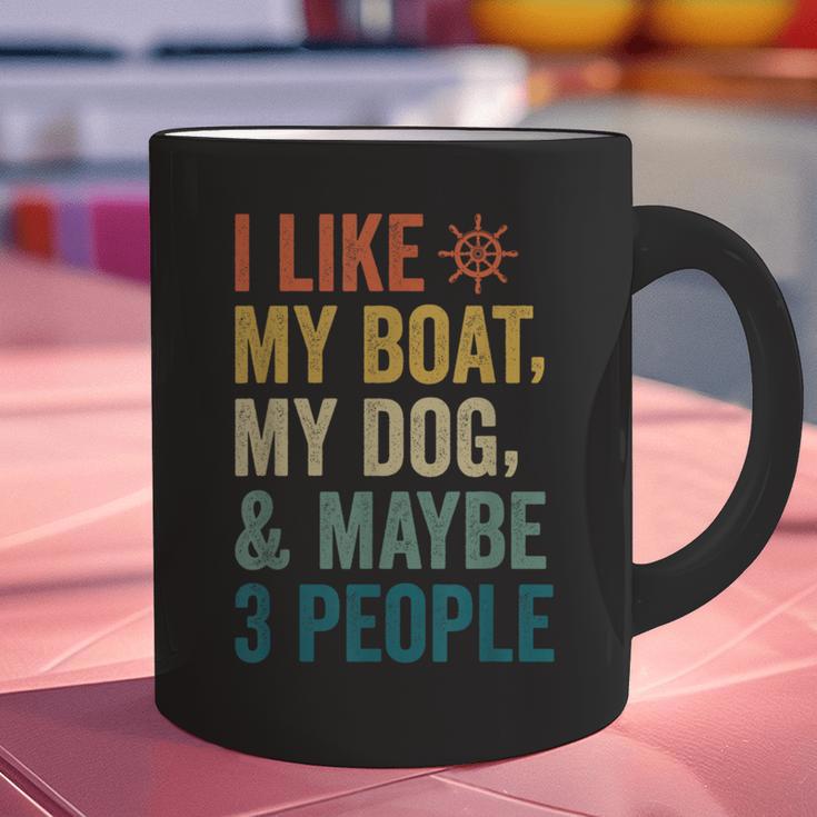 I Like My Boat Dog And Maybe 3 People Retro Sailor Dad Graphic Print Coffee Mug