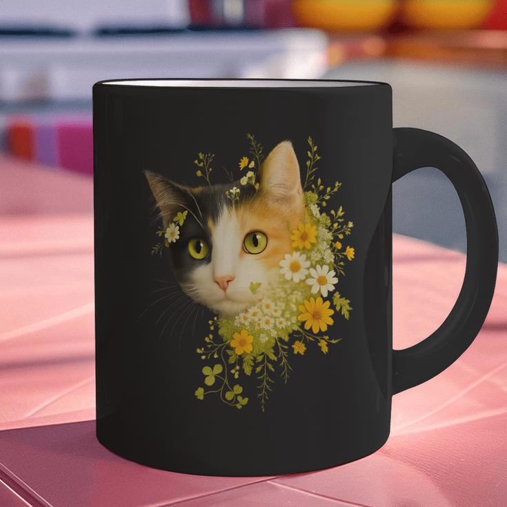 Calico Cat With Flowers For Mom Dad Women Men Kids Botanical Graphic Print Coffee Mug Calico Cat With Flowers For Mom Dad Women Men Kids Botanical Graphic Print Coffee Mug