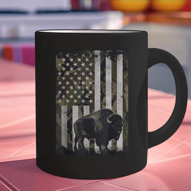 Camo USA Flag Bison Camouflage Hunting Wildlife Hunter Dad Graphic Print Coffee Mug