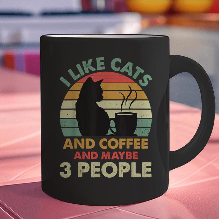 Cats Coffee & 3 People Tee Cute Font Introvert Humor Graphic Print Coffee Mug