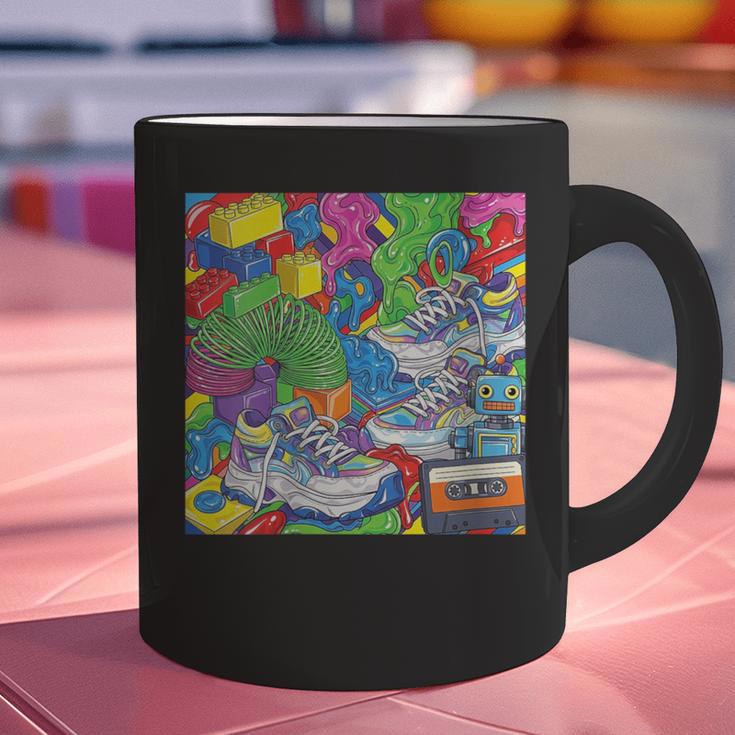 Colorful Kidcore 90s Nostalgia Meme Sneakers Robot Toy Slime Graphic Print Coffee Mug