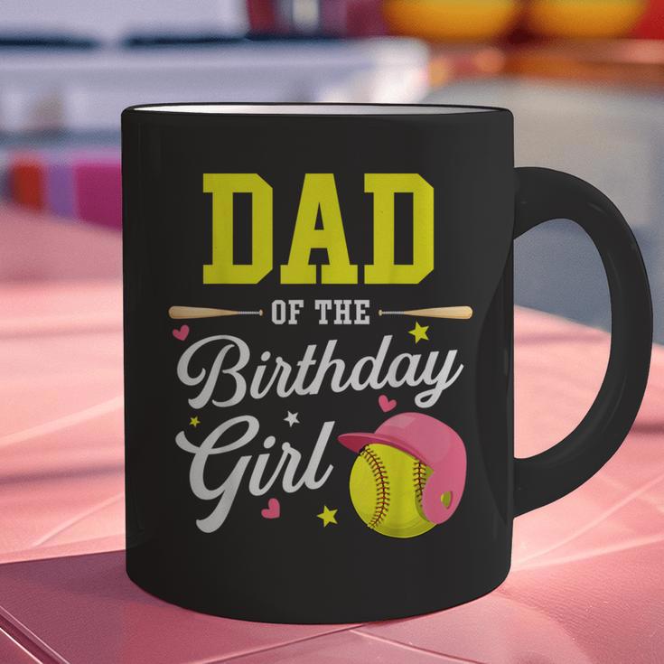 Dad Of The Birthday Girl Softball Player Theme B-Day Daddy Graphic Print Coffee Mug