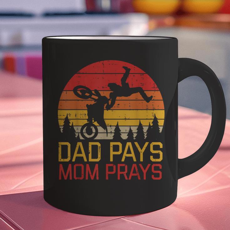 Dad Pays Mom Prays Dirt Bike Retro Motocross Boys Kids Graphic Print Coffee Mug