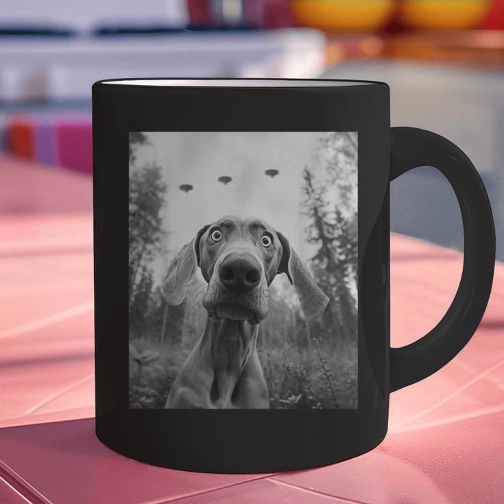 Dog Mom Dad Alien Selfie Weimaraner UFO For Men Women Graphic Print Coffee Mug