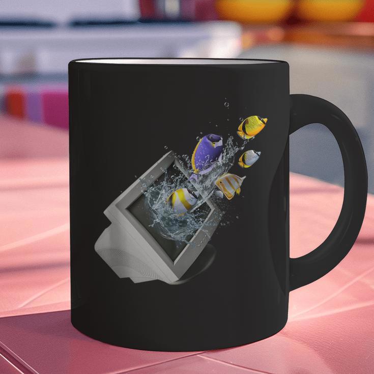 Frutiger Aero Aesthetic Tech Computer Aquarium Fishes Graphic Print Coffee Mug