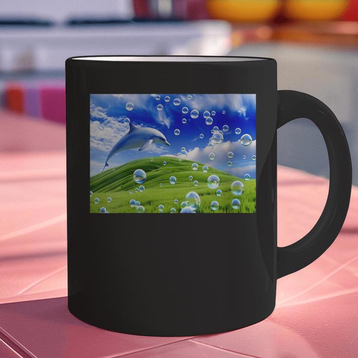 Frutiger Aero Dolphin Meadow Aesthetic Y2k 2000s Ironic Graphic Print Coffee Mug Frutiger Aero Dolphin Meadow Aesthetic Y2k 2000s Ironic Graphic Print Coffee Mug