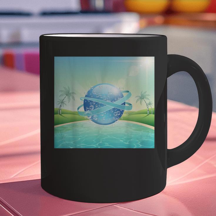 Frutiger Aero Y2k Aesthetic Palm Trees Cyber Beach World Graphic Print Coffee Mug