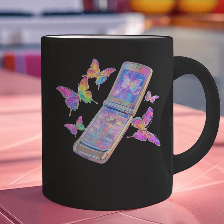 Frutiger Aero Y2K Chrome Phone Butterfly Graphic Print Coffee Mug