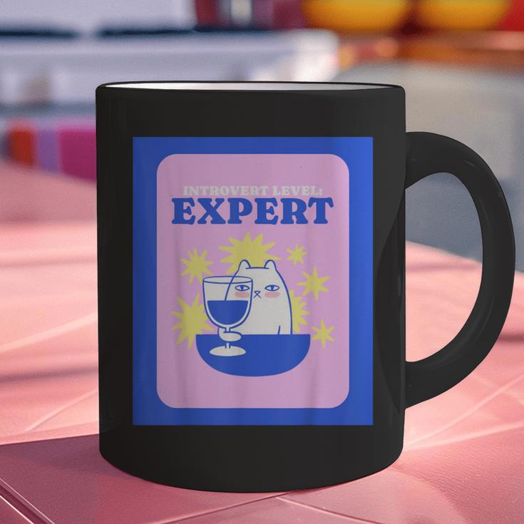 Fun Cute Introvert Cat Character With Wine Graphic Print Coffee Mug Fun Cute Introvert Cat Character With Wine Graphic Print Coffee Mug