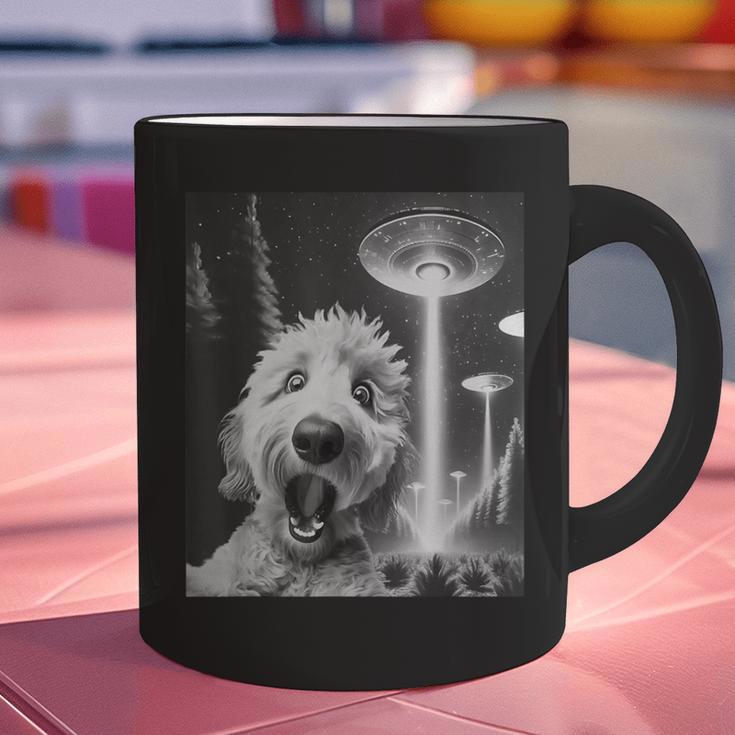 Goldendoodle Alien UFO Taking a Selfie Dog Mom Dad Graphic Print Coffee Mug