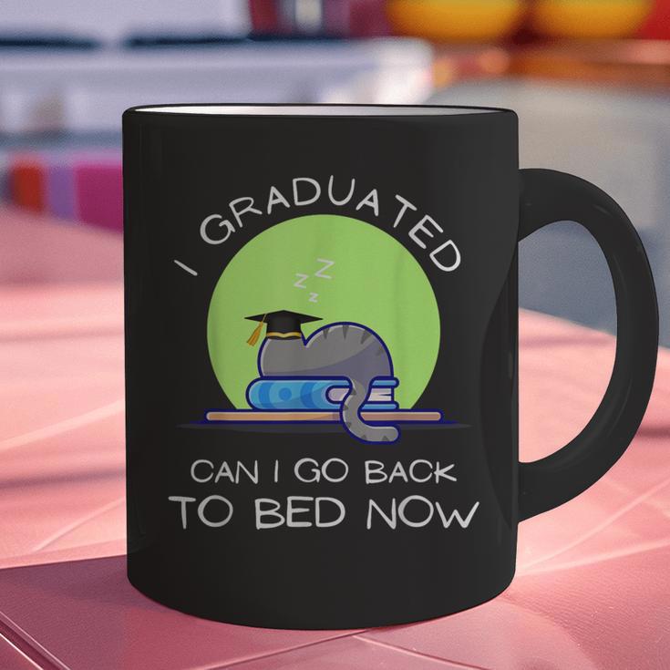 I Graduated Can I Go Back To Bed Now Cat Graduation For Men Women Girls Kids Graphic Print Coffee Mug