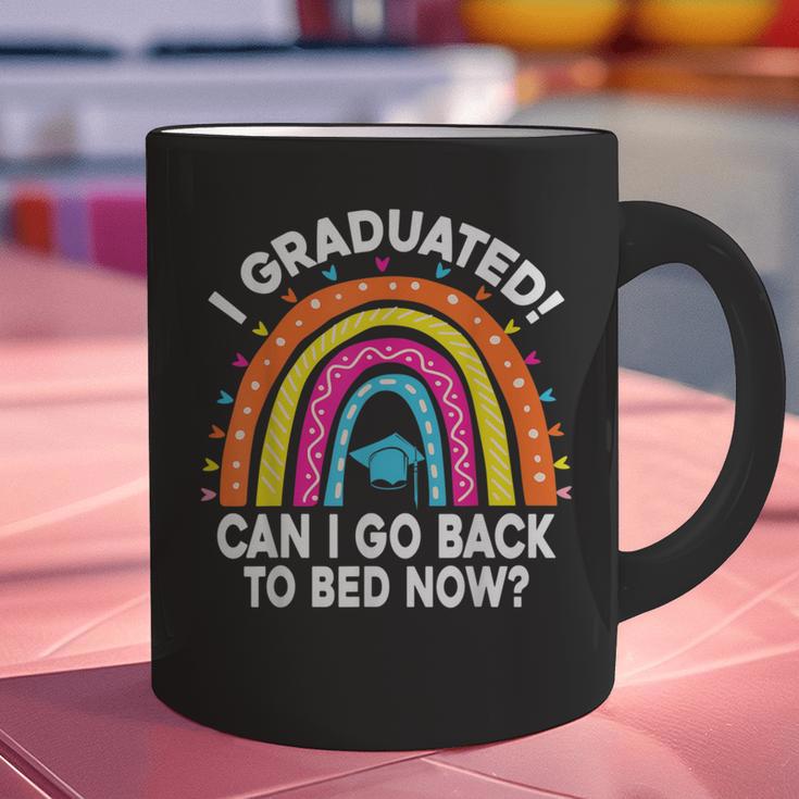 I Graduated Can I Go Back To Bed Now Graduation Hat Rainbow Graphic Print Coffee Mug