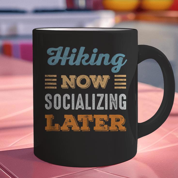 Hiking Now Minimal Socializing Introvert Vintage Graphic Print Coffee Mug
