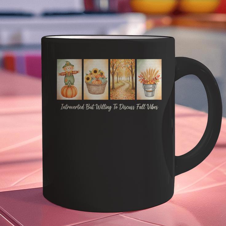 Introverted But Willing To Discuss Fall Vibes Autumn Pumpkin Graphic Print Coffee Mug Introverted But Willing To Discuss Fall Vibes Autumn Pumpkin Graphic Print Coffee Mug