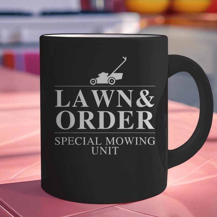 Lawn & Order Special Mowing Unit Dad Joke Graphic Print Coffee Mug