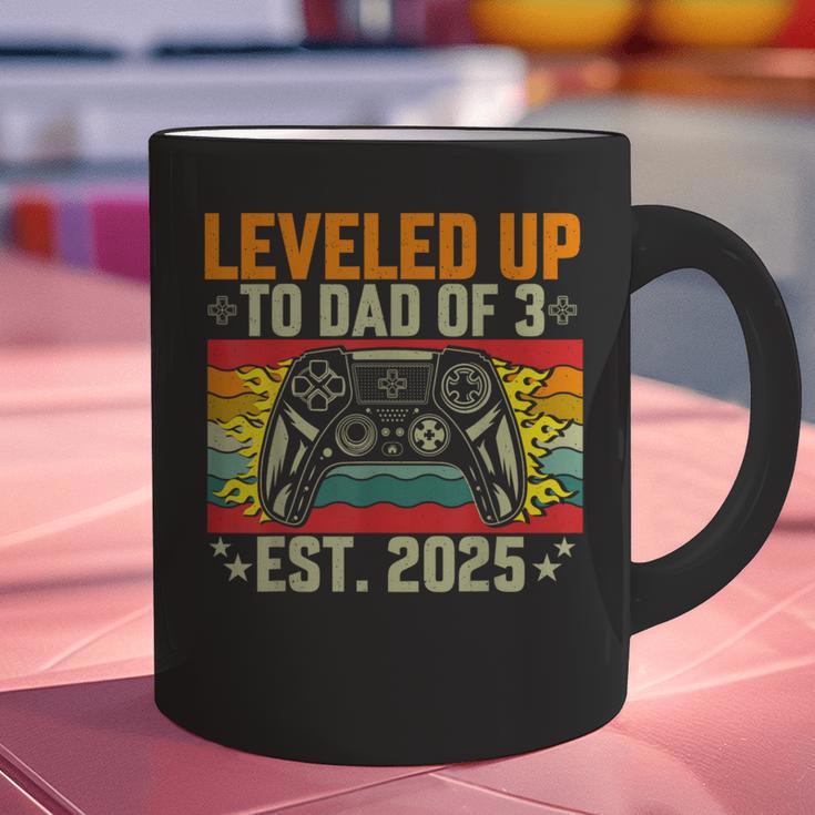 Leveled Up To Dad Of 3 Three Daddy Again 2025 Father's Day Graphic Print Coffee Mug