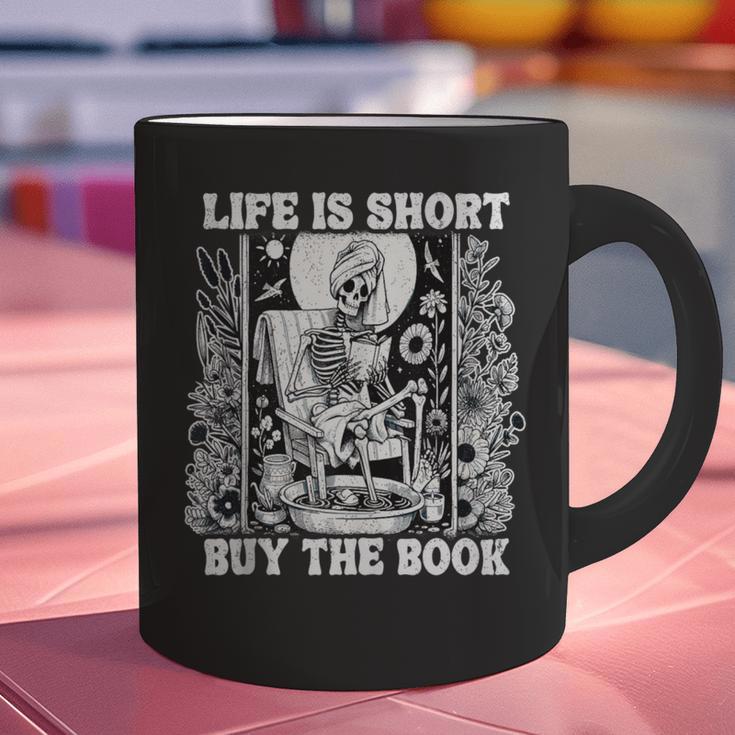 Life Is Short Buy The Book Introvert Skeleton Reading Graphic Print Coffee Mug
