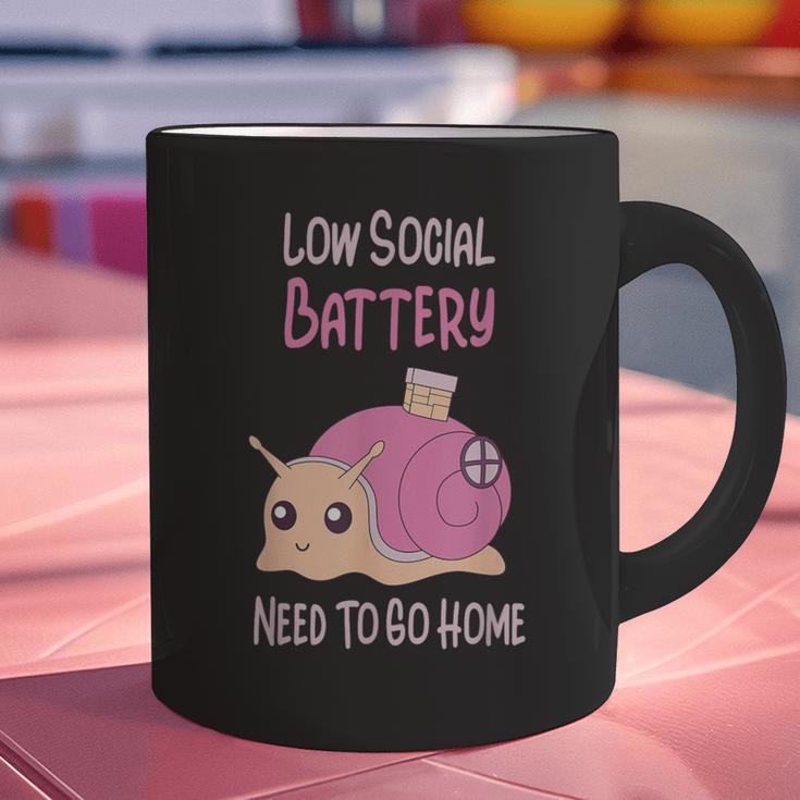 Low Social Battery Cute Snail With House Introvert Cozy Home Graphic Print Coffee Mug