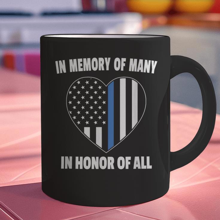 In Memory Of Many Honor Of All Blue Line American Flag Hear Graphic Print Coffee Mug