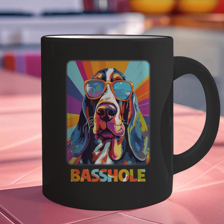 Mom & Dad Of a Basshole Basset Hound With Glasses -Adults Short Sleeve Graphic Print Coffee Mug