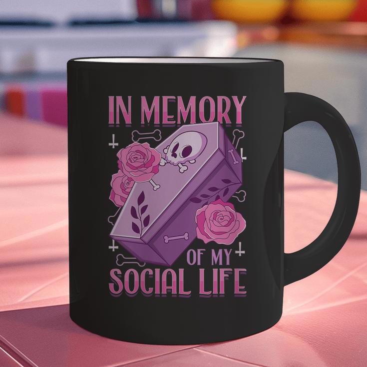 Pastel Goth In Memory Of My Social Life Coffin & Pink Roses Graphic Print Coffee Mug Pastel Goth In Memory Of My Social Life Coffin & Pink Roses Graphic Print Coffee Mug