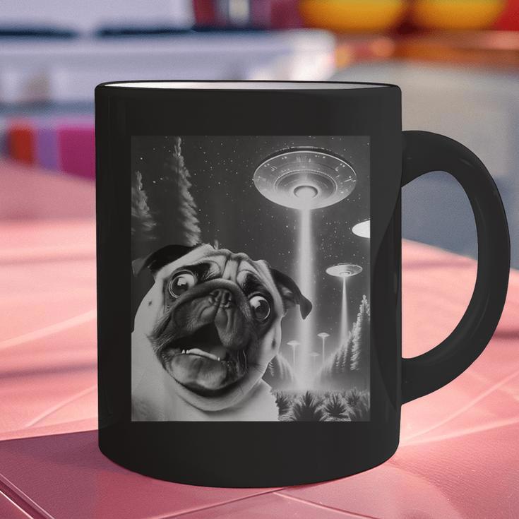 Pug Alien UFO Taking a Selfie Dog Mom Dad Graphic Print Coffee Mug