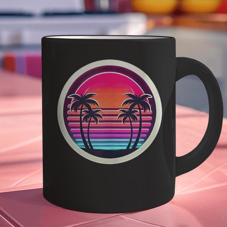 Retro 80s Synthwave Sunset & Palm Trees Retro Nostalgia 80s Graphic Print Coffee Mug