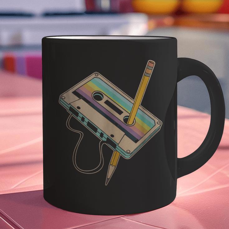 Retro Cassette And Pencil 80s 90s Nostalgia Music Lover Graphic Print Coffee Mug Retro Cassette And Pencil 80s 90s Nostalgia Music Lover Graphic Print Coffee Mug