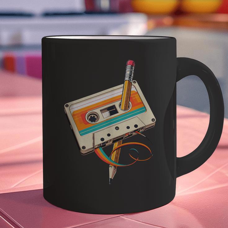 Retro Cassette Tape & Pencil Rewind Nostalgia Party 80s 90s Graphic Print Coffee Mug