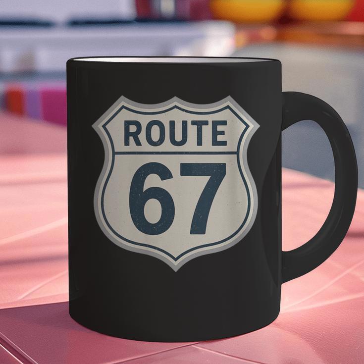 Retro Route 67 Highway Sign Vintage Road Nostalgia Graphic Print Coffee Mug