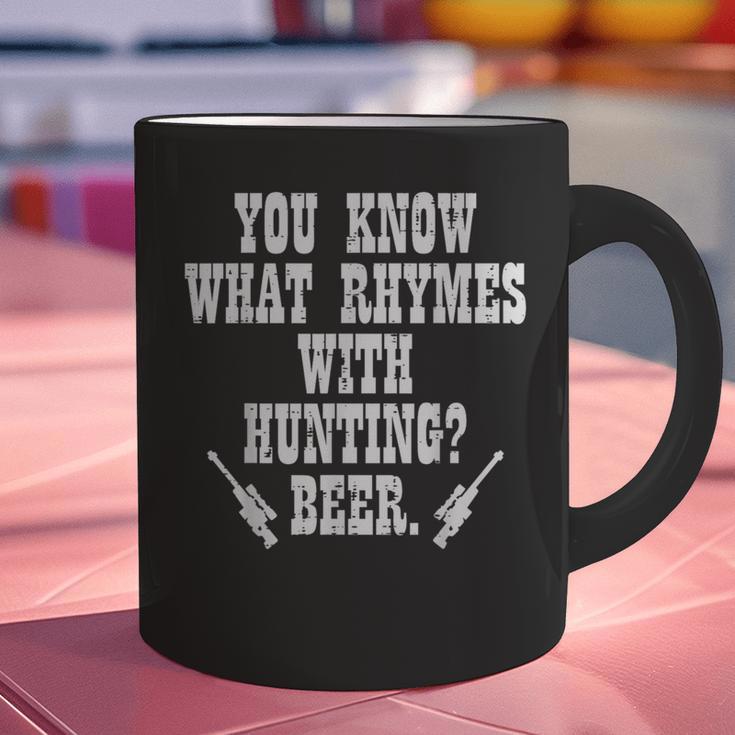 What Rhymes With Hunting Deer Hunter Dad Grandpa Men Graphic Print Coffee Mug