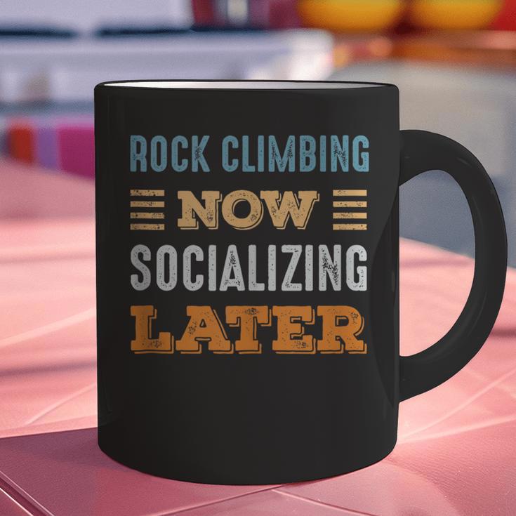 Rock Climbing Now Minimal Socializing Introvert Vintage Graphic Print Coffee Mug