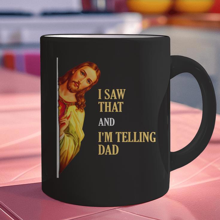 I Saw That I'm Telling Dad Religious Christian Jesus Graphic Print Coffee Mug