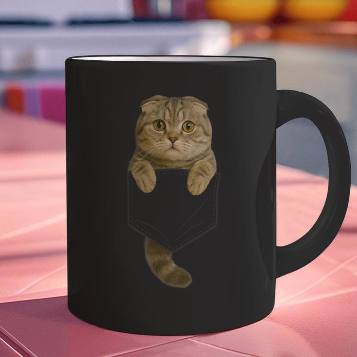 Scottish Fold Cat Pocket Cat Mom Cat Dad Cat Lover Graphic Print Coffee Mug