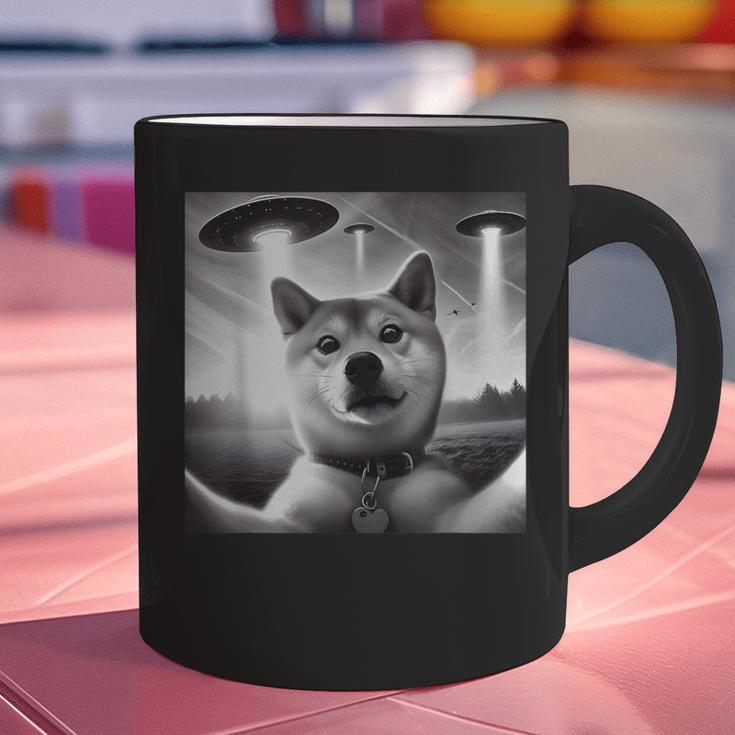 Shiba Inu Dog Dad Mom Graphic Selfie UFOs Weird Aliens Graphic Print Coffee Mug